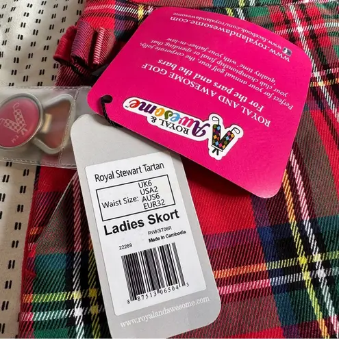 Royal & Awesome Royal Stewart Tartan Ladies Golf Skort 2 NEW Red Size XS