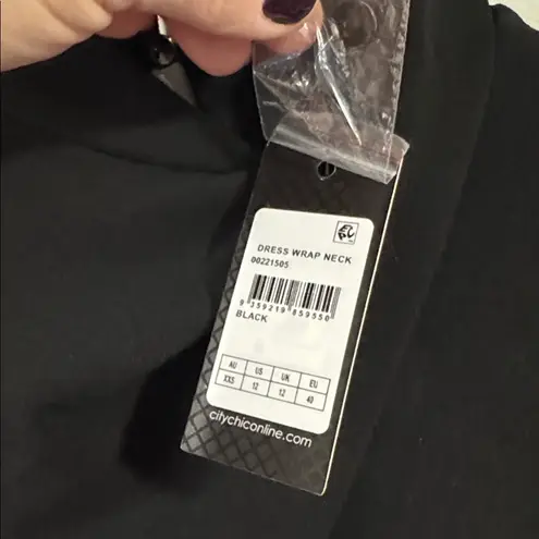 City Chic dress black Elegant long sleeve wrap mock neck NEW stretch