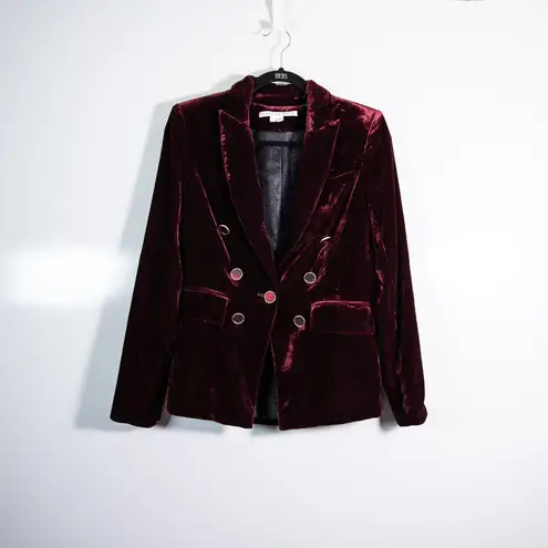 Veronica Beard Gaya Dickey Crushed Velvet Velour Double Breasted Jacket Merlot 2