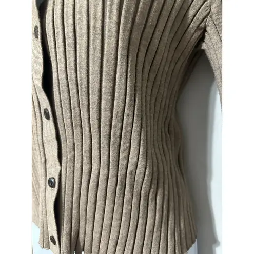 Quince Eco Knit Cropped Rib Button Front Cardigan Warm Taupe EUC Size M