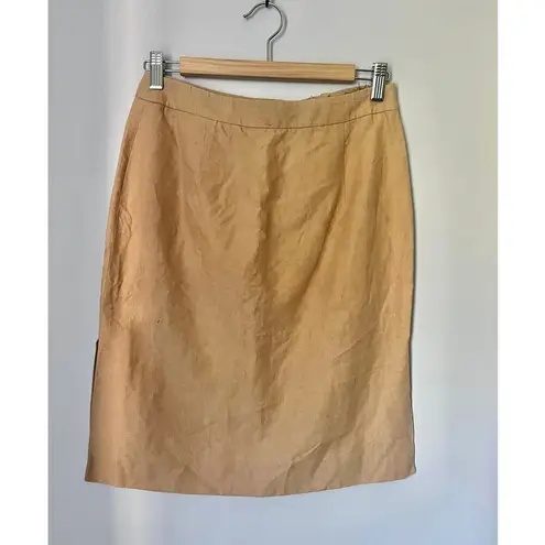 Salvatore Ferragamo Linen Pencil Skirt in Beige w/Slide Slits Knee Length sz. S