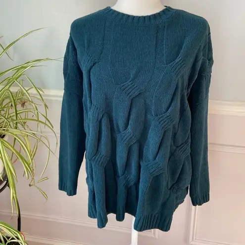 J. Jill Size M Chenille Teal Peacock Chunky Cable Knit Sweater Pullover Knit Top Green Size M