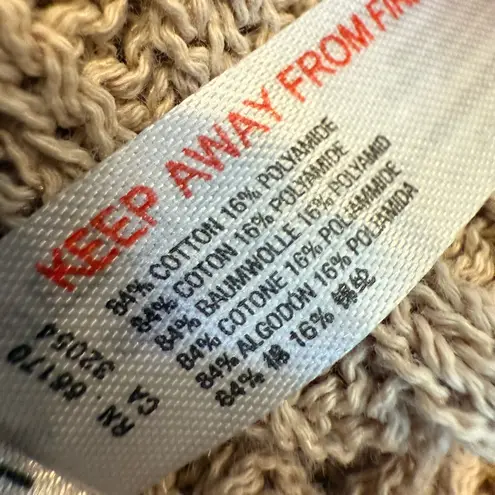 Free People  Beach Ribbed Sweater Tan Size Medium Oversized 3/4 Sleeves