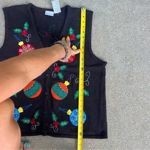 Vintage Ugly Christmas Ornaments Baubles Sweater Vest Bobbie Brooks XL Black