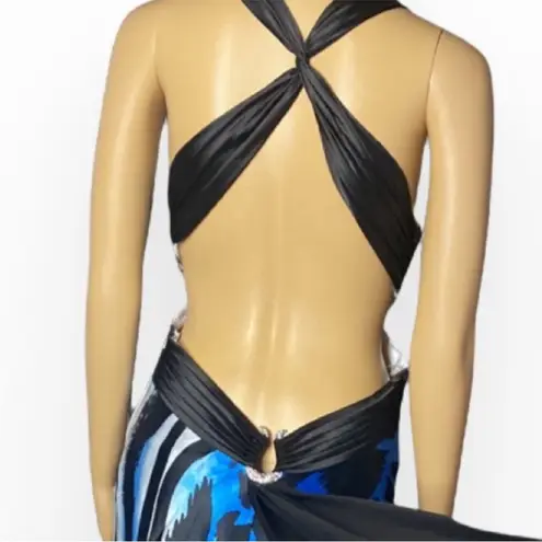 Cache Y2K Blue Black Animal Print Halter
Gown Prom Cocktail Dress Size 8