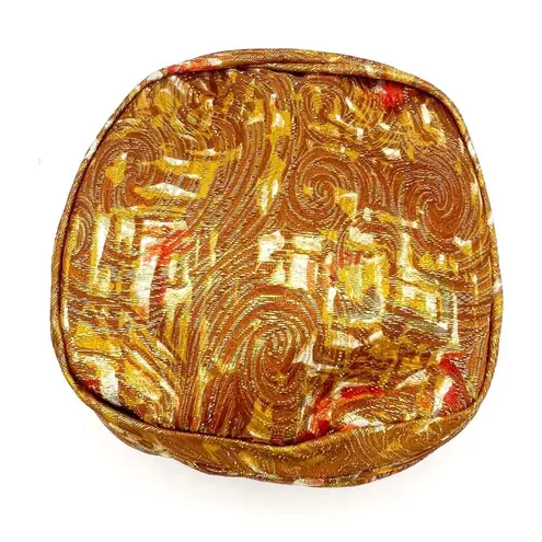 Vintage Valerie Modes Draped Turban Pillbox Hat – Metallic Gold & Bronze Brocade Brown