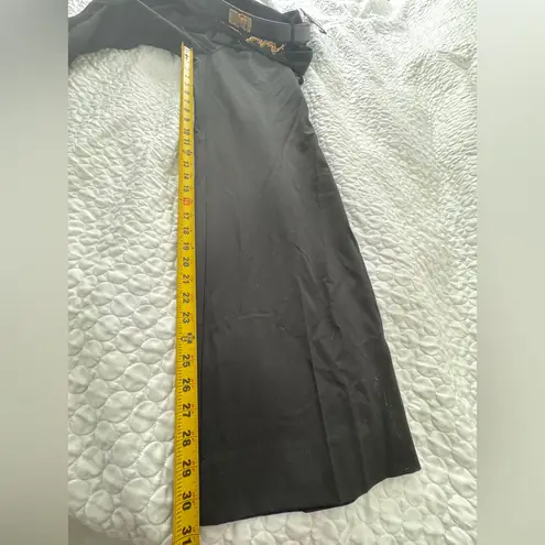 Donna Karan women black HIGH WAIST WIDE RELAXED LEG TROUSER W GOLD CHAIN BELT