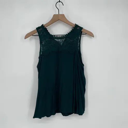 Elodie Dark Green Lace Yoke Tank Top Size S Sleeveless