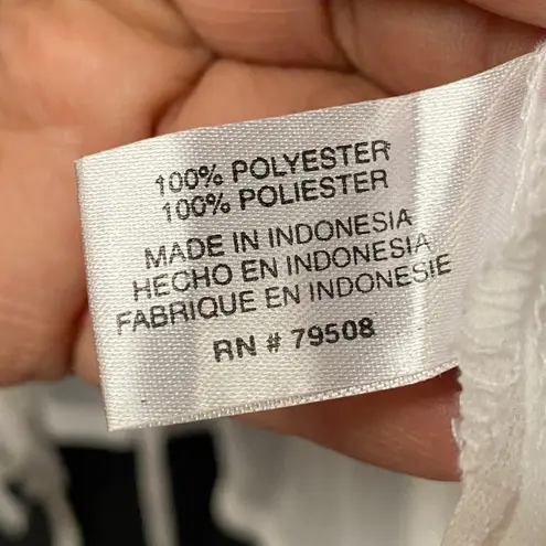 Le Caviar Women's White Romantic Sheer Lace Trim Tie Neck Ruffled Blouse Top L Size L