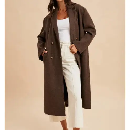 Boutique Felted Double Breasted Oversized Duster Lapel Coat - Large
