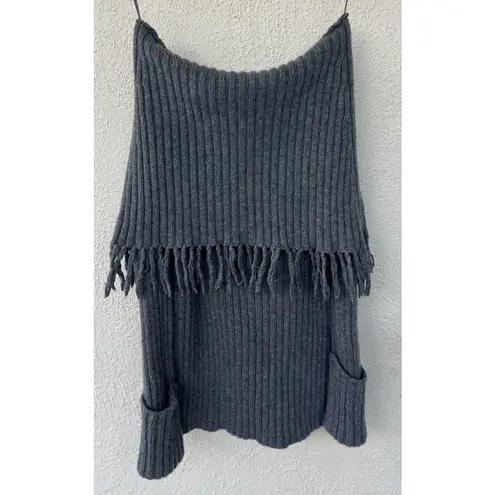 Intermix Womens Long Sleeve Fringe Cowl Neck Sweater Cashmere Small Boho Western