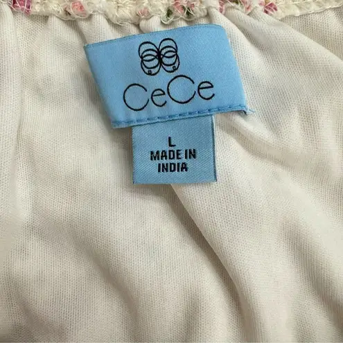 CeCe Cream Dainty Flowers Eyelet Off Shoulder Blouse Ruched Ruffle Half Sleeves