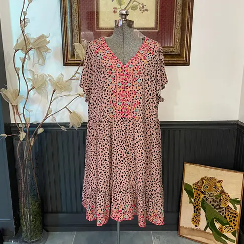 Savanna Jane Leopard Print Spoiled Rotten Flutter Embroidered Dress Sz 2X 💚🎀 Black