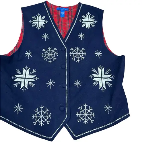 Karen Scott 🎄 Women’s Christmas Vest - Snowflake Navy Plaid Lined Large ❄️