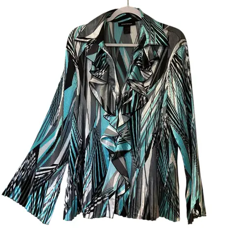 Ashley Stewart Top Ruffles Crepe Peasant Sleeve SZ 16W Upscale Fairy Boho Chic