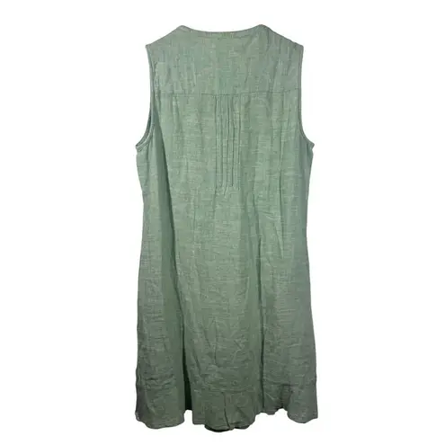 Briggs Dress Women M Relaxed Fit Linen Blend Spring Knee Length Pockets Buttons Green Size M