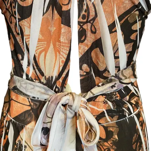 Chesley women's size medium maxi dress peach cream black tie back butterfly