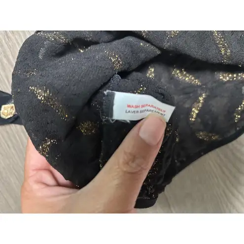 Mesh off the shoulder whimsygoth gold flower top Black