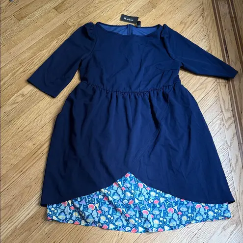 SHEIN X Navy Blue Mushroom Print Contrast Hem Dress 2XL NWT Size XXL
