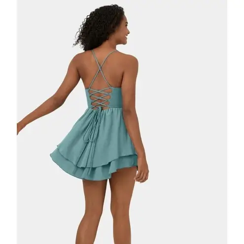 Halara Breezeful Crisscross Lace Up Ruffle Hem Flowy Mini Quick Dry Dress Blue S