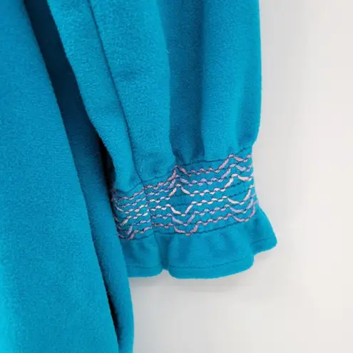 Vanity Fair VTG House Coat Womens M Blue Embroidered Collar Cuffs Fleece Long
