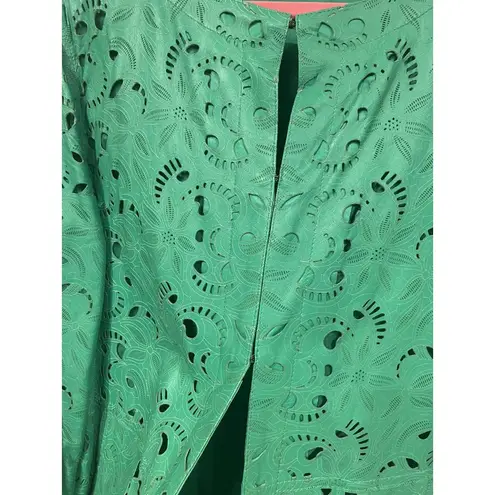 DRÔME Jacket Womens Large Green Aloe Laser Cut Leather Open Front Italy Boho