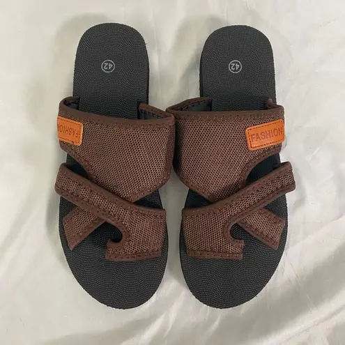 Black Brown Mesh Fabric Strap Sport Athletic Sandals / Flip Flops EU 42 US 11.5