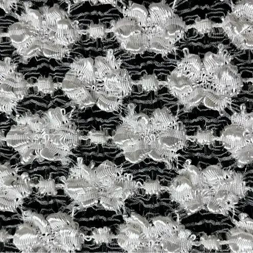 Vintage Y2K Black White Textured Daisy Knit Long Sleeve Fitted Top S Stretch