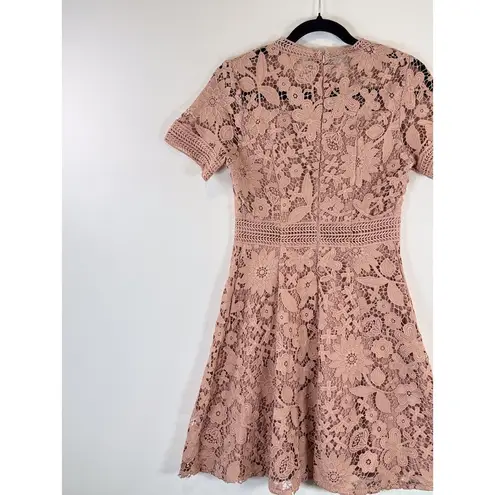 Chicwish Womens Dress Beige Floral Lace Mini Short Sleeve A Line Boho Small