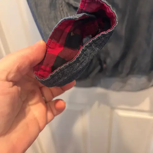 Woolrich Womens Tencel Chambray Button Down Shirt Long Sleeve Red Plaid Size L - Image 5