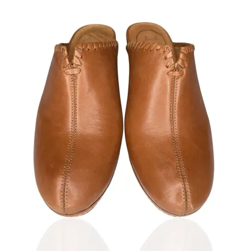 Jack Rogers  Womens Leather Slip On Mule Wedge Clogs Tan Camel Size 6.5