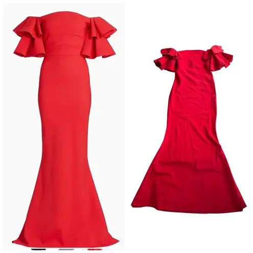 Chiara Boni La Petite Robe Pavarti Off Shoulder Gown Passion Red Size 14 NWT