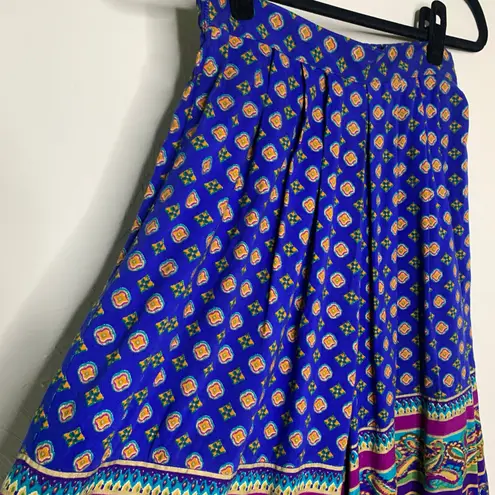 F Stop Blue Patterned Split Skirt Gaucho Sz Small