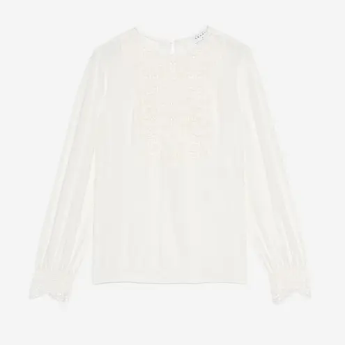 Sandro Paris Casey Lace Crepe Top Blouse Tunic Ecru Creme White Sz 2