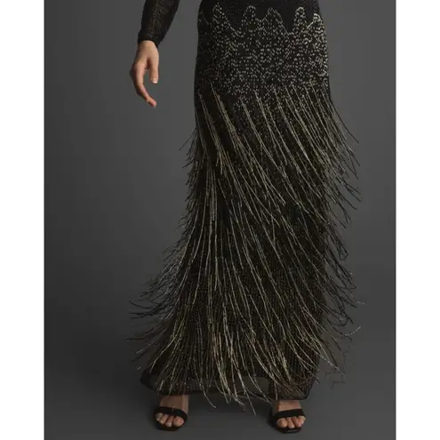 Mac Duggal NWT Size 4 Black Gold Beaded Fringe Gown