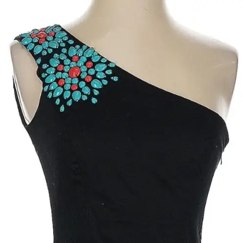 Maggy London Black One Shoulder Cocktail Beaded Embellished Dress Size 2 XS