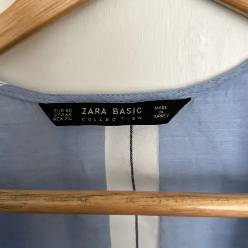 ZARA  Basic Collection Chambray Striped Faux Wrap Drawstring Crop Top