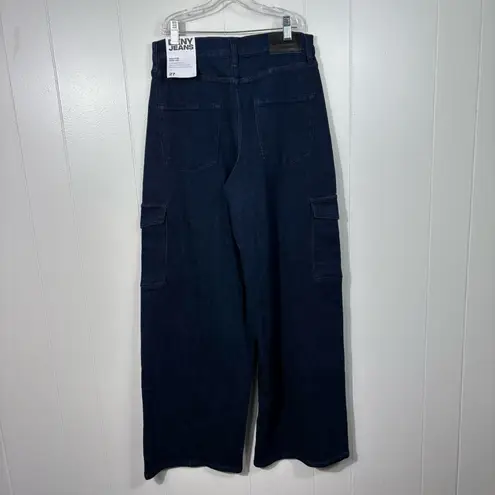DNKY Dark Wash Denim Cargo Pocket High Rise Wide Leg Jeans NWT 27 Baggy Y2K Blue