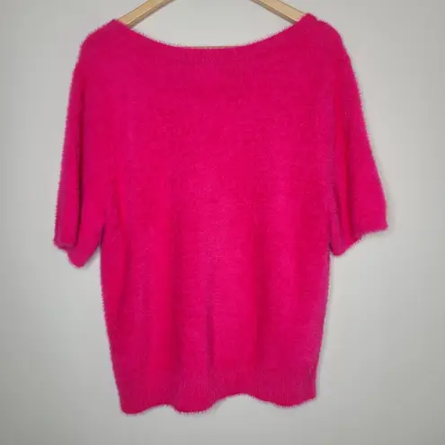 Maeve Anthropologie Scoop Neck Fuzzy Knit Eyelash Top Sweater Pink Womens Sz XL