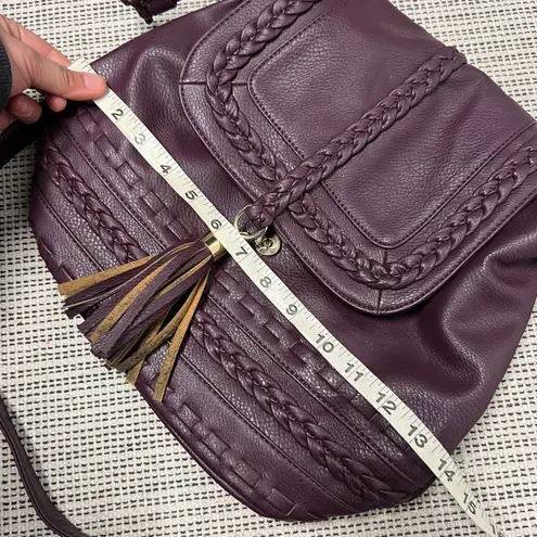 JustFab Colby Shoulder/CrossBody Bag Purse Plum purple faux leather braided detail