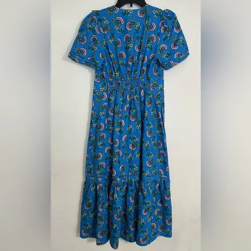 Boden Eve Linen Midi Dress Boho Preppy Blue Botanical Bunch Size 6R