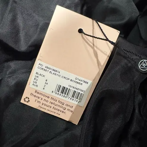 Missguided NEW Corset Elastic Crop Bomber Coat Jacket Black Women’s 2