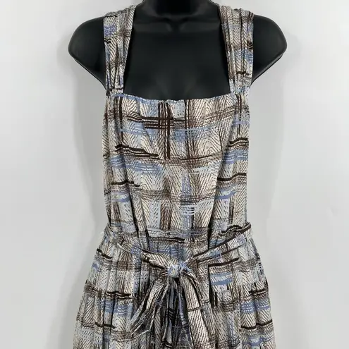 Sofie the Label Maxi Dress Belted Tie Waist Criss Cross Straps Zip Up Size Large Blue