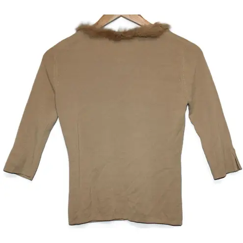 NWOT Chic Simple Yellow Gold Fur Collar Button Down Cardigan Sweater Size Small