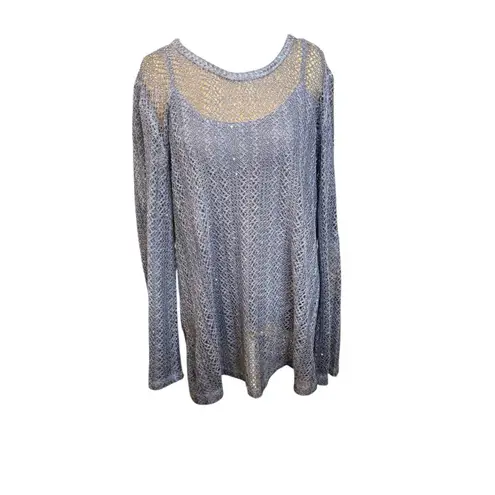 Flora Ashley Lace Long Sleeve With Tank Slate Gray/Blue Large Blue