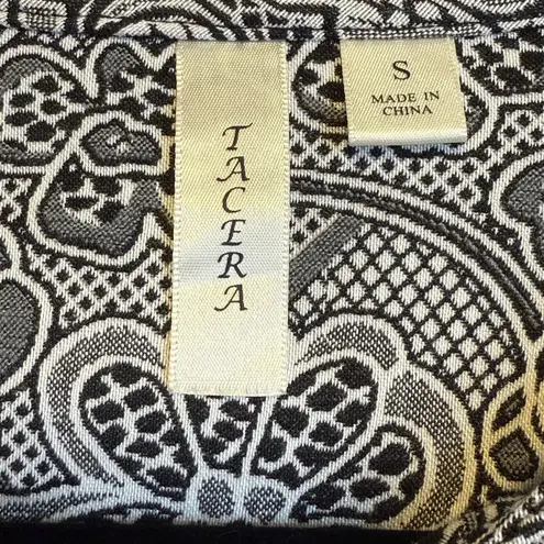 Tacera Floral Dress Black/White 1/2 Sleeve Stretchy Knee Length Sz S Fitted