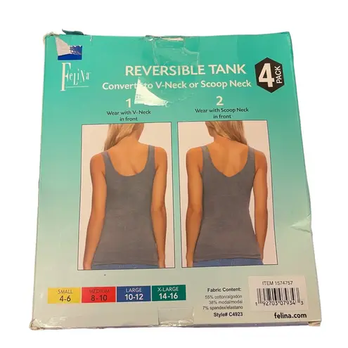 Felina  4 Pack Reversible V Neck Scoop Neck Tank Top Large