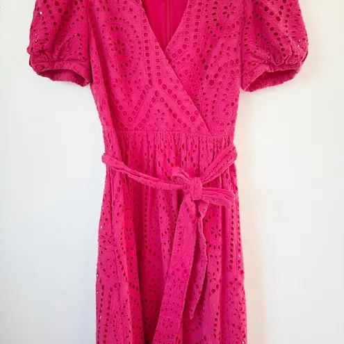 Badgley Mischka Red Eyelet Midi Dress Sz 6