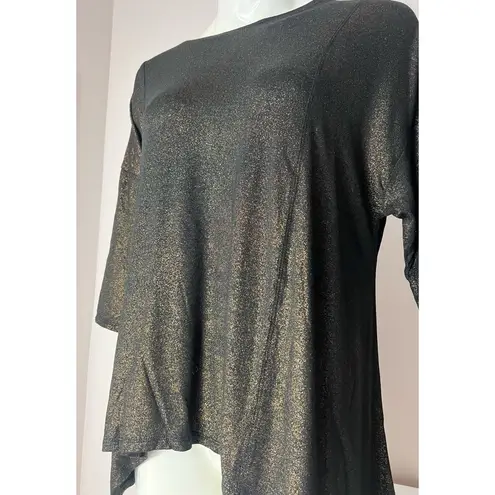 Iman Black Gold Metallic Glitter Asymmetric Hem Sparkle Top Size Small NWT