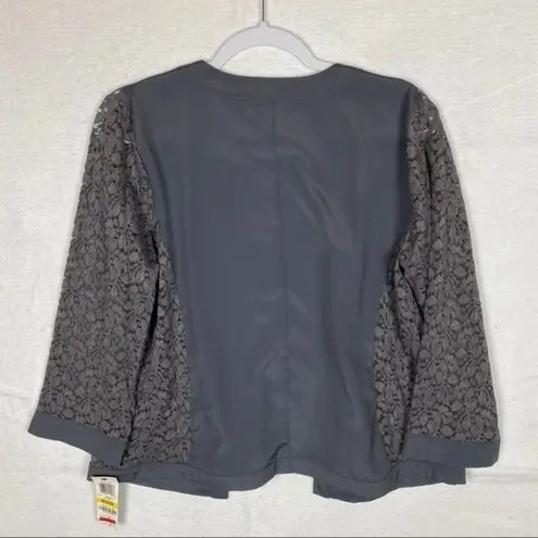 Alfani Gray Lace Collarless Open Front Jacket Gray Size M